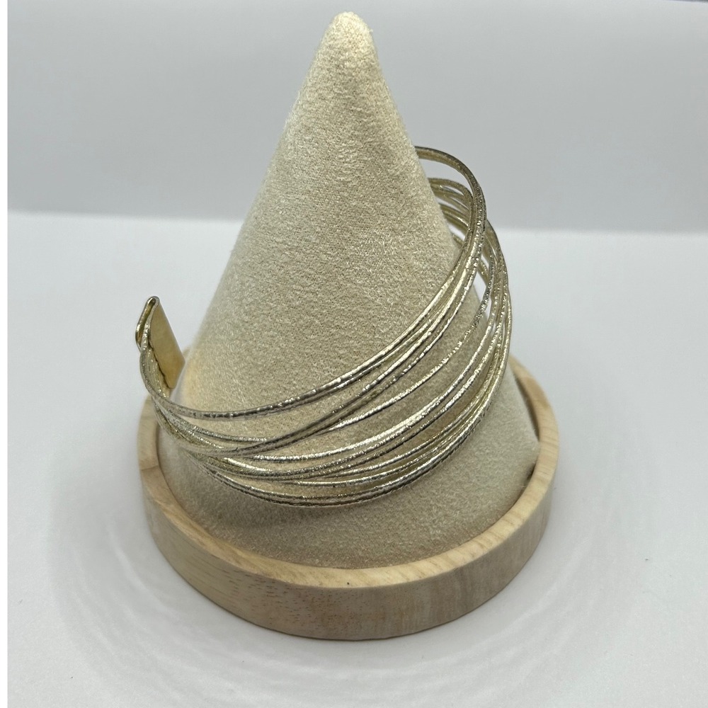 Multi Strand Wire Cuff Bracelet Women Size 7 Gold Tone Textured Layered Boho - Picture 3 of 4